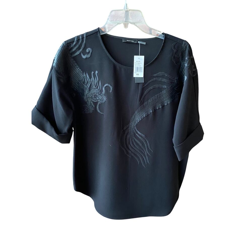 New Natori Black Dragon Popover Shirt -XS - New With Tags